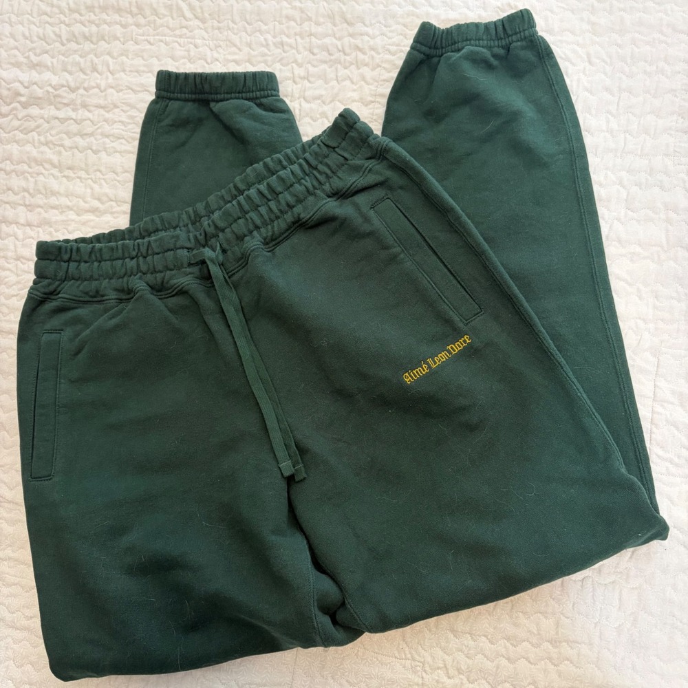 Aime Leon Dore Forest Green Logo Sweatpants French Terry Joggers Mens Small